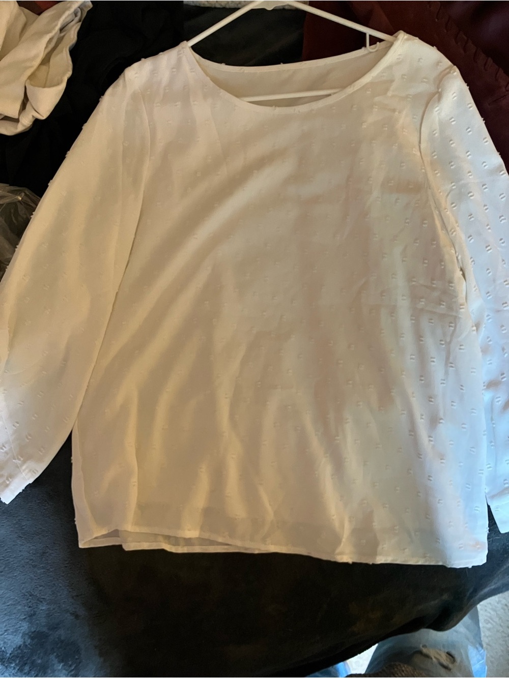 Cream Textured Swiss Dot Blouse with Button Detail